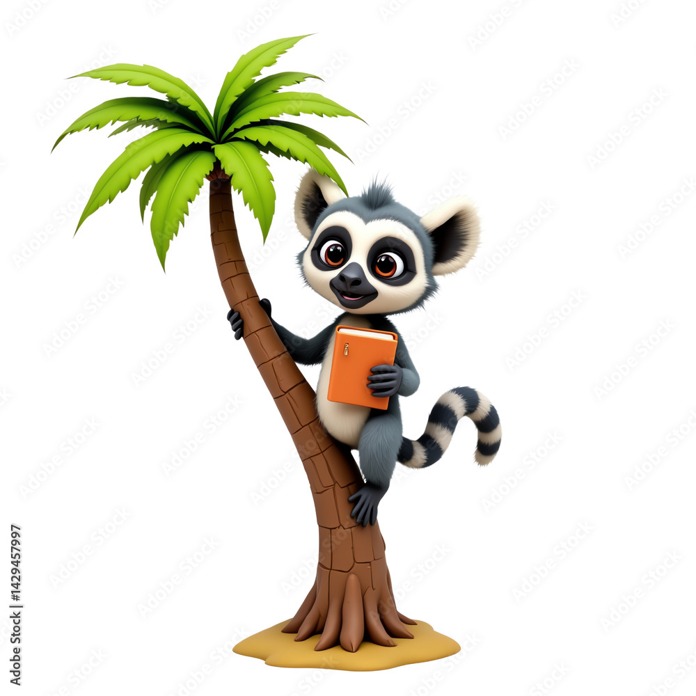Obraz premium Lemur with a smartphone, white isolate background