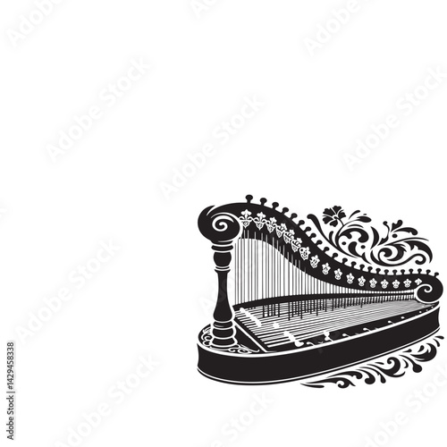 Strings of Harmony: A Beautiful Collection of Zither Vector Silhouettes Showcasing the Elegant Shape, Rich Sound, and Cultural Significance of This Timeless String Instrument.