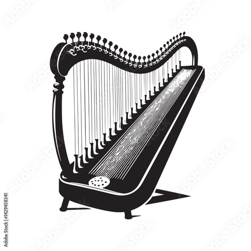 Strings of Harmony: A Beautiful Collection of Zither Vector Silhouettes Showcasing the Elegant Shape, Rich Sound, and Cultural Significance of This Timeless String Instrument.
