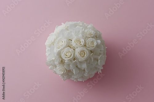 Elegant White Rose and Hydrangea Bouquet on Pink