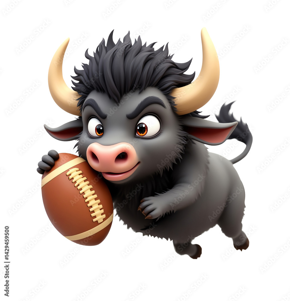 Naklejka premium Cartoon bull playing with a football