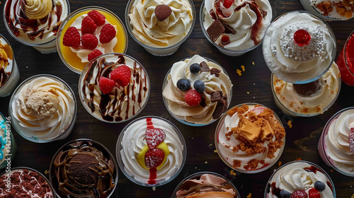 Colorful Syrup Drizzling Over Sundaes from Multiple Angles