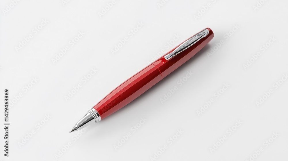 Crimson Pen Mockup on White Background. Generative AI Crimson Pen Mockup on White Background. Generative AI