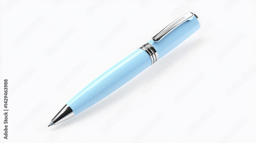 Powder Blue Pen Mockup on White Background. Generative AI Powder Blue Pen Mockup on White Background. Generative AI