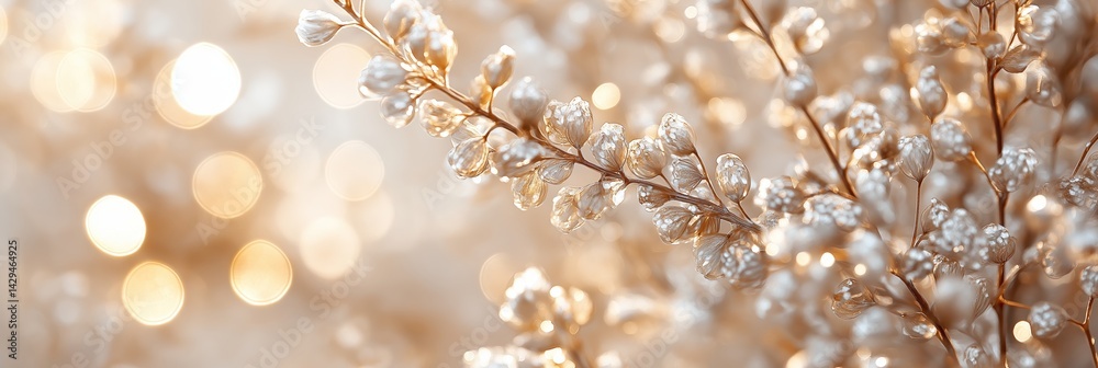 A soft, gentle abstract background featuring delicate branches with small, shimmering details and a warm bokeh effect A soft, gentle abstract background featuring delicate branches with small, shimmering details and a warm bokeh effect