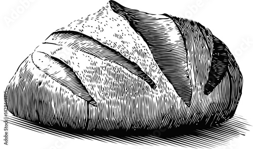 Illustration of freshly baked bread with detailed texture, artistic drawing. Vector illustration