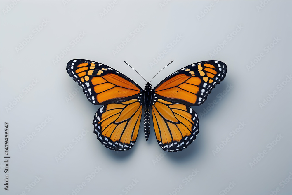 Fototapeta premium Monarch Butterfly in Flight Isolated on White: Vibrant Insect for Nature and Wildlife Imagery beautiful international buterfly day fly pic.
