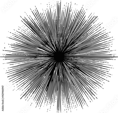 Abstract black radial lines emanating from a central point, explosive design. Vector illustration