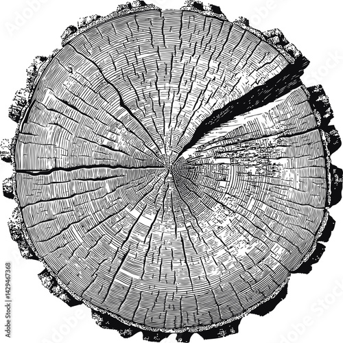 Adobe Illustrator ArtworkIllustration of tree rings in a cross-section of a log with intricate details