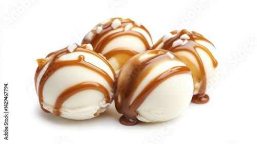 Obraz na płótnie Caramel Swirl Ice Cream Balls Isolated on White Background. Generative AI w salonie