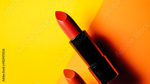 Bold lip colors showcase vibrant hues against a bright gradient background
