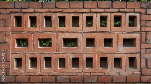 Symmetrical building facade with uniform windows grid brown tones architectural design
