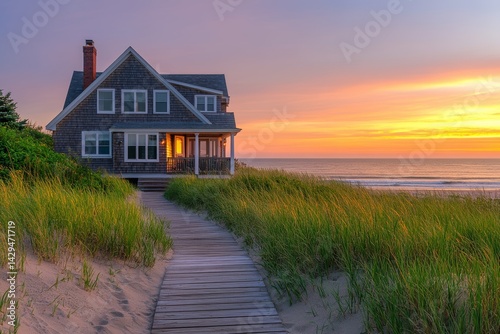 The New England Bungalow known as Beach House Sunrise is situated on a sand dune in Maine