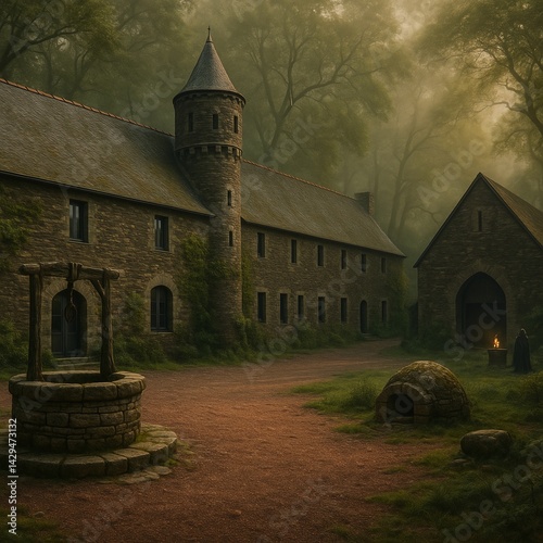 Magnifique manoir avec puits et chapelle dans une forêt