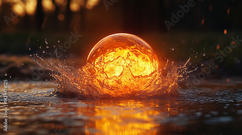 Obraz na płótnie A dynamic splash of water forming a perfect sphere floats in bright light against a white background symbolizing purity energy life renewal and the uncontainable force of nature
w salonie