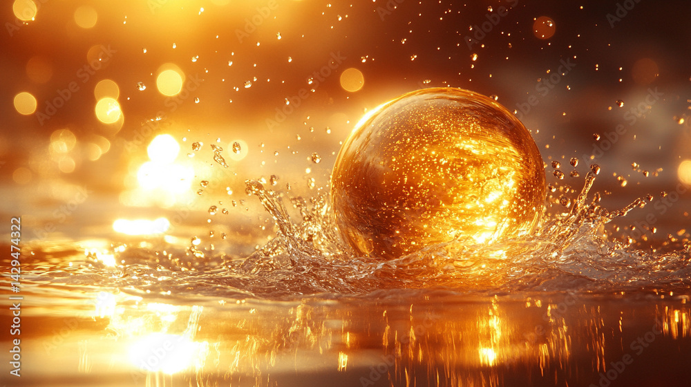 A dynamic splash of water forming a perfect sphere floats in bright light against a white background symbolizing purity energy life renewal and the uncontainable force of nature