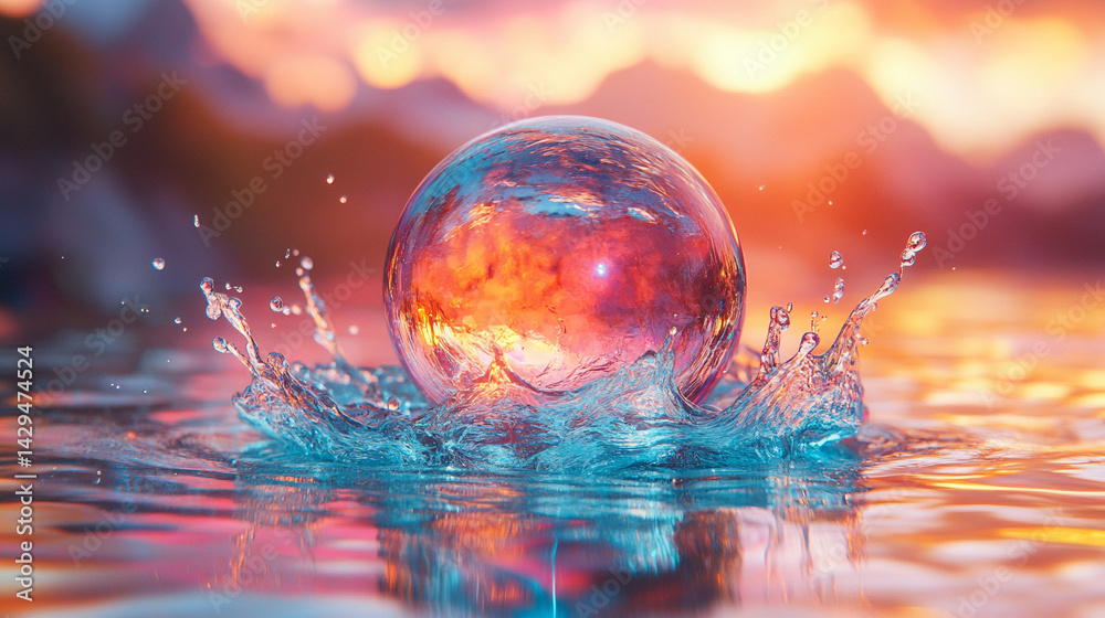 A dynamic splash of water forming a perfect sphere floats in bright light against a white background symbolizing purity energy life renewal and the uncontainable force of nature