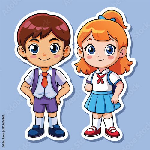 Cartoon school kids in uniform