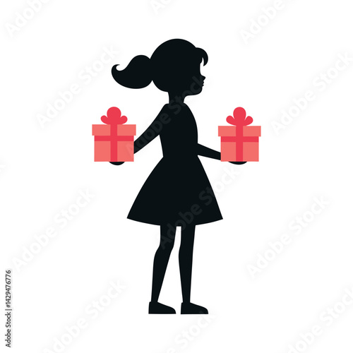 Girl with Gift Boxes Silhouette Vector Illustration