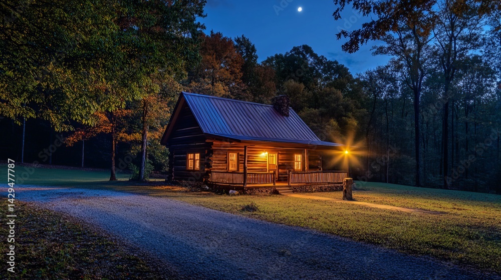 Charming Rustic Log Cabin Night Scene Peaceful Forest Setting Cozy Home Wilderness Retreat Tranquil Nature Escape Serene Moonlight Nighttime Landscape Charming Rustic Log Cabin Night Scene Peaceful Forest Setting Cozy Home Wilderness Retreat Tranquil Nature Escape Serene Moonlight Nighttime Landscape