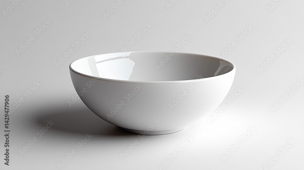 White shiny porcelain bowl placed on a clean white surface symbolizes purity simplicity and modern minimalism perfect for product mockups culinary branding or lifestyle presentation