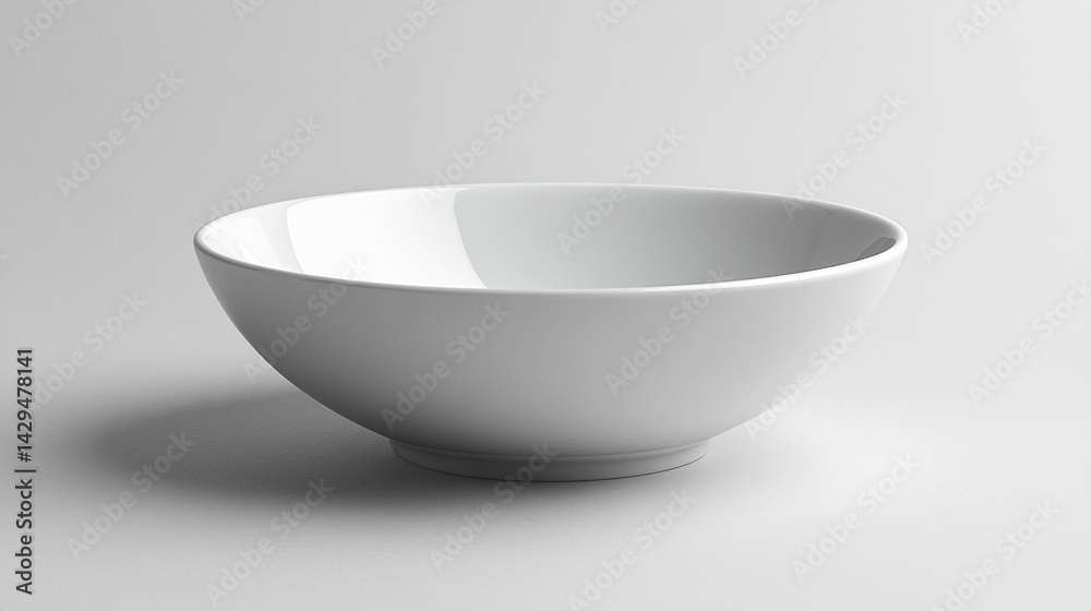 White shiny porcelain bowl placed on a clean white surface symbolizes purity simplicity and modern minimalism perfect for product mockups culinary branding or lifestyle presentation