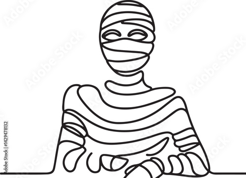 One line drawing of mummy icon in black and white