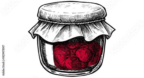 Jar of Red jam  with Fabric Cover  