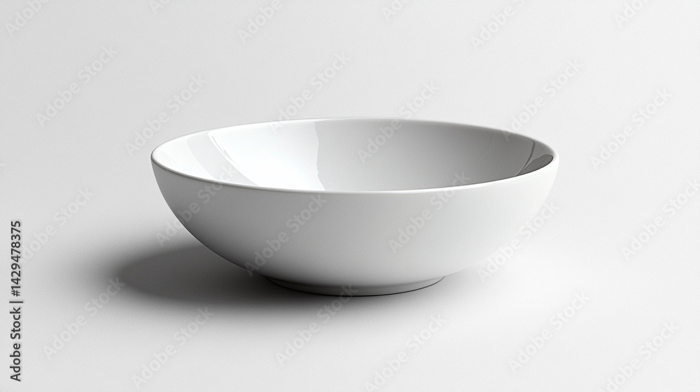 White shiny porcelain bowl placed on a clean white surface symbolizes purity simplicity and modern minimalism perfect for product mockups culinary branding or lifestyle presentation