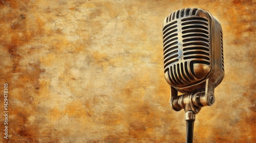 Vintage Microphone on Rusty Gold Background