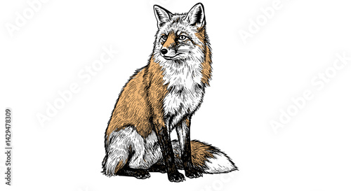 Pretty Fox illustrationin hand drawn style photo