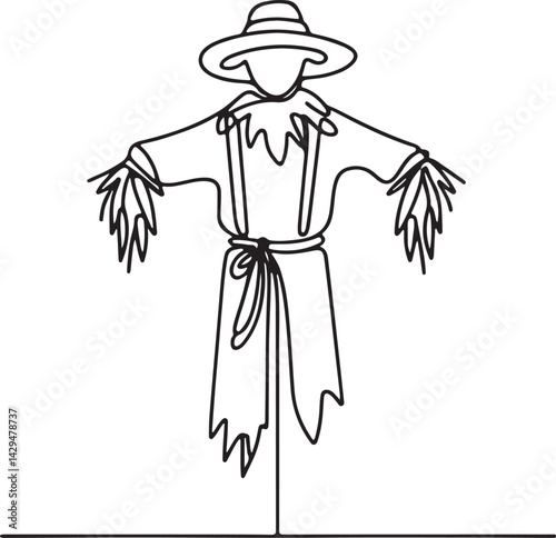 One line scarecrow sketch in spooky theme