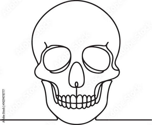 Creepy skull drawing in single continuous line