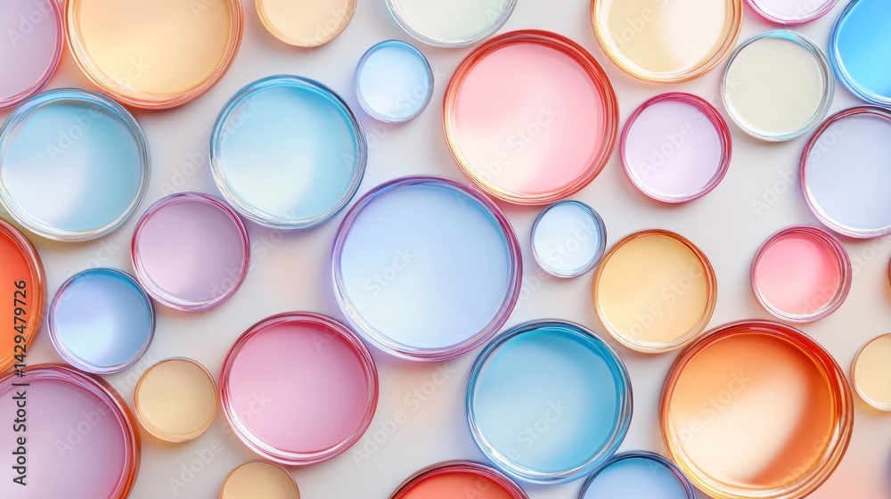 Colorful circular containers arranged in an abstract design.