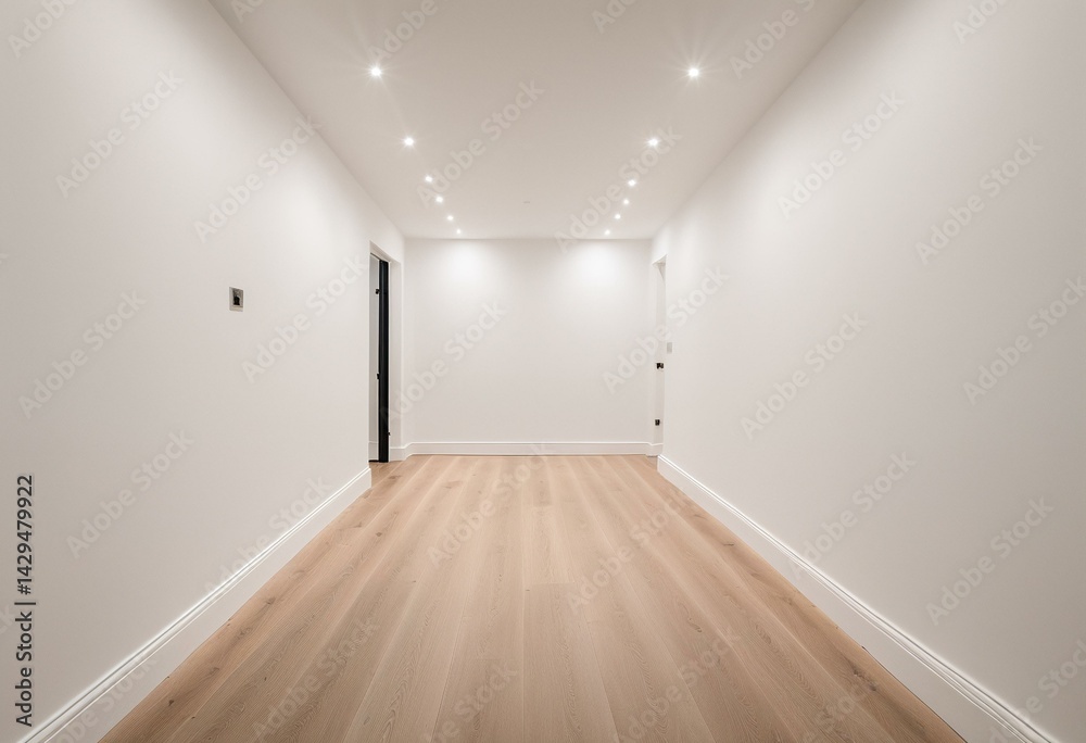 Fototapeta premium hallway with hidden lighting accents, pale wall finishes and
