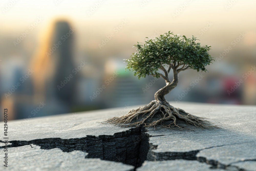 Obraz premium Tree sprouted from cracked cement