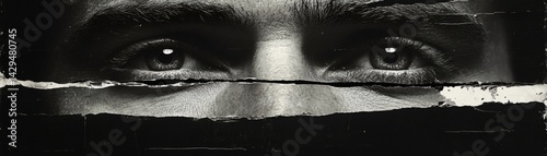 A close-up of a man's intense eyes, conveying a sense of scrutiny and depth