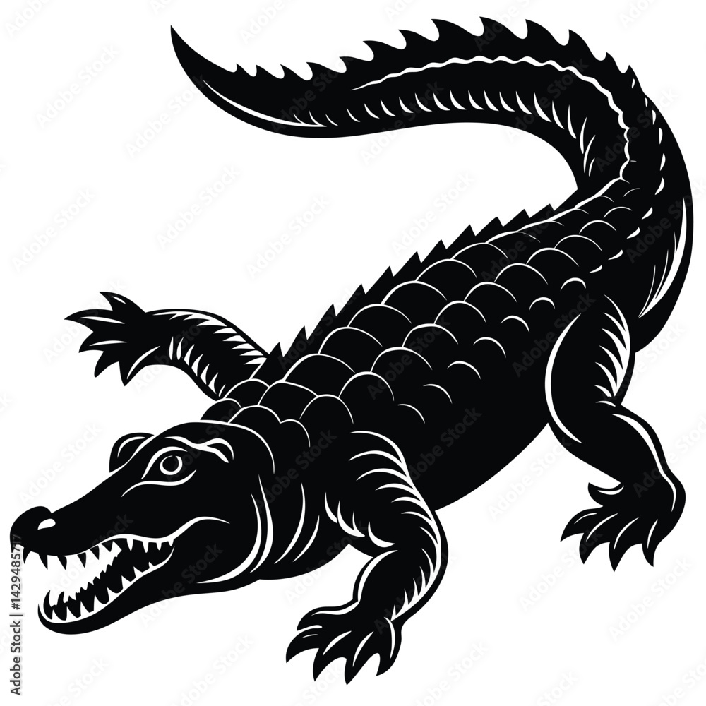 Black and White Alligator Vector – Aggressive Stylized Reptile Design