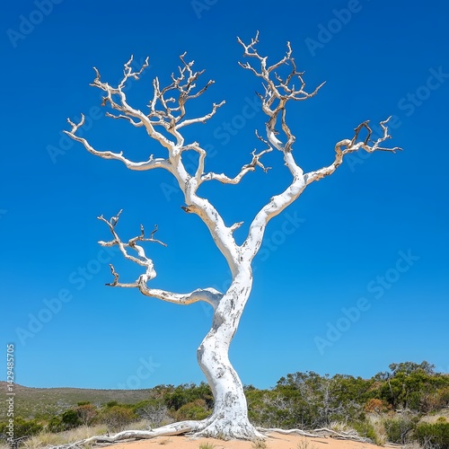 White Ghost Gum Tree Against Vibrant Blue Sky