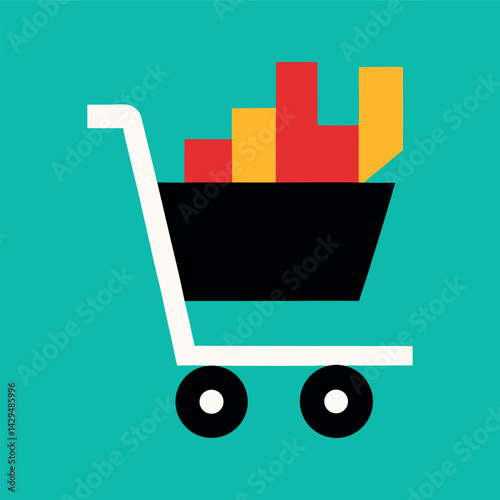 Man with Shopping Cart Vector Illustration