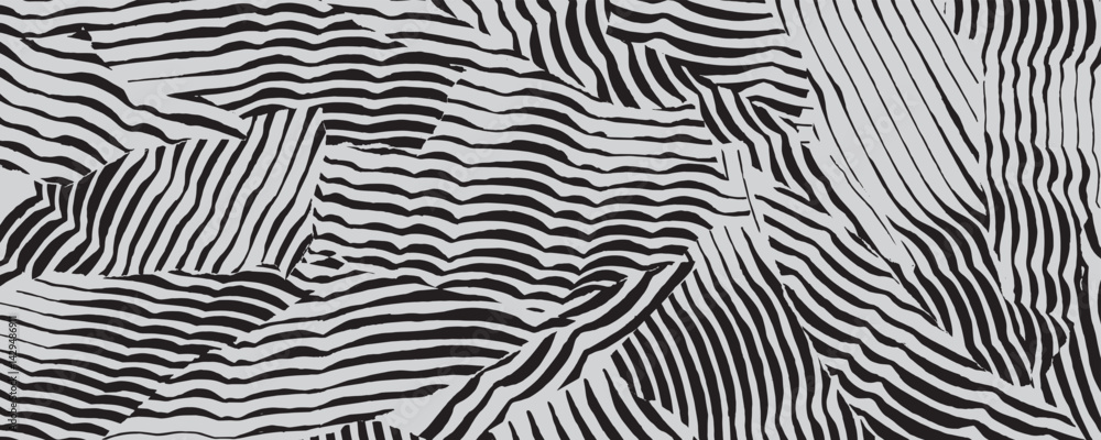 Hand drawn brush line abstract collage waves pattern, Japanese and ethnic wood carving, engraving, calligraphy pen texture background, irregular curvy line art for carpet, textile, decoration