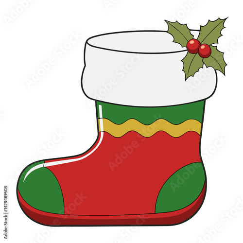 Christmas stocking with holly decoration