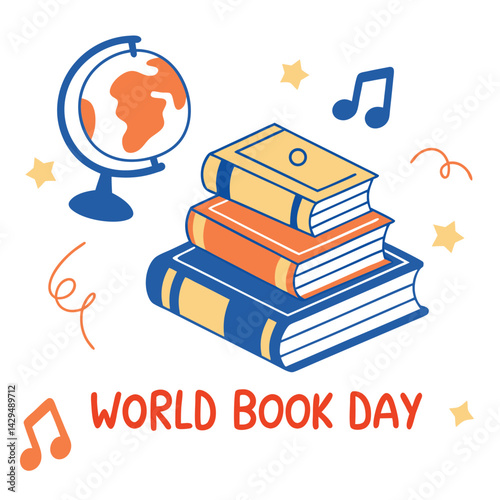World book day celebration colorful books stacked vector illustration