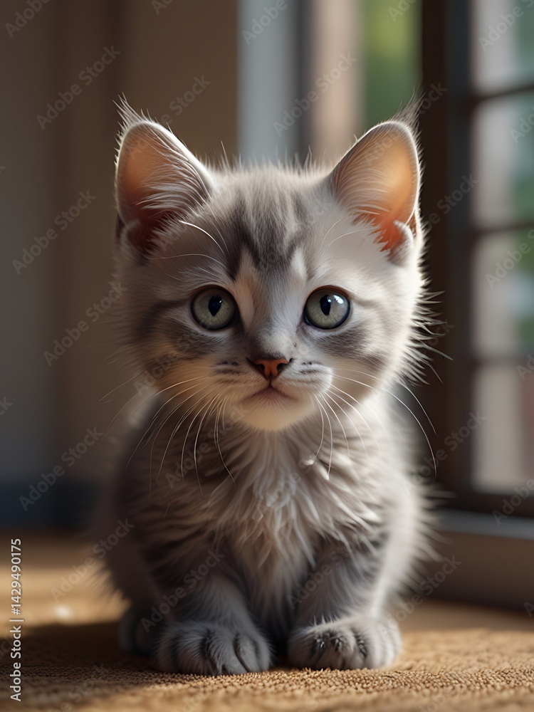Obraz premium 3D Anime Portrait of a Cute Kitten with Expressive Eyes - Cat Photo