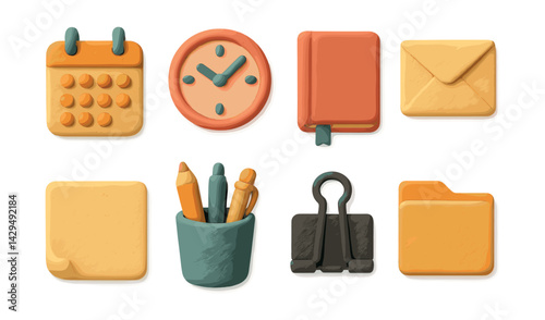 clay icons set of office supplies for creative and organized work environments