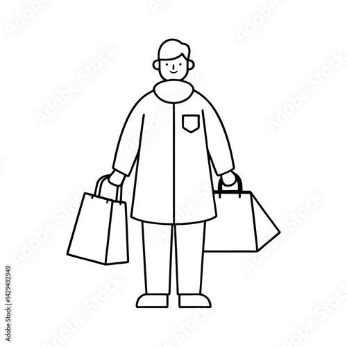 outline of a shopper with bags white background
