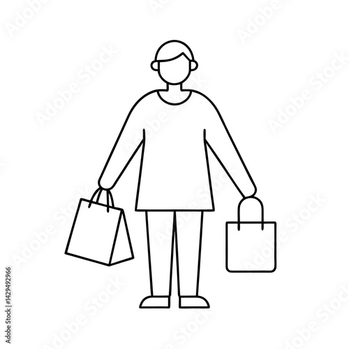 outline of a shopper with bags white background