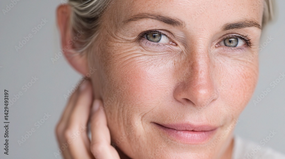Fototapeta premium Mature Woman with Natural Skin Texture and Real Beauty Portrait