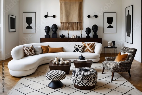 Modern Minimalist Living Room Design with Ethnic Accents