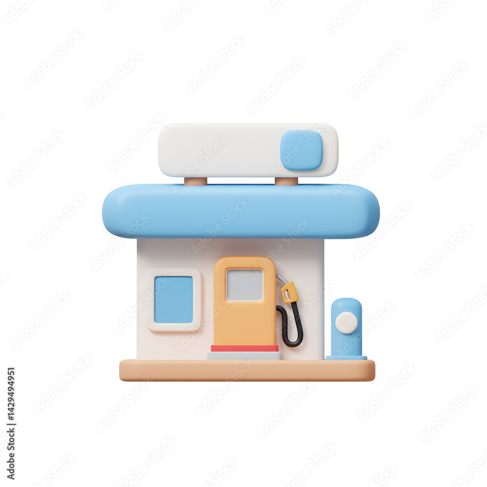 3D icon of a gas station with fuel pump, isolated on white background 3D icon of a gas station with fuel pump, isolated on white background